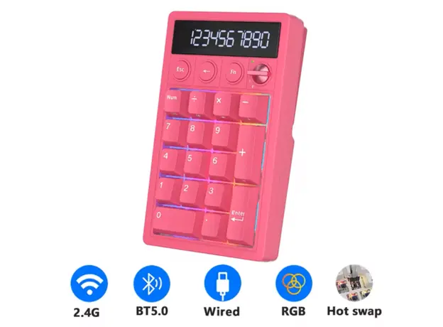 Royal Kludge RKM20-BR-YXZ RGB Mechanical Numpad, Violet Switch, Hot Swappable, Wireless, Type-C, Bluetooth, 2.4GHz, Berry Red, 2 image