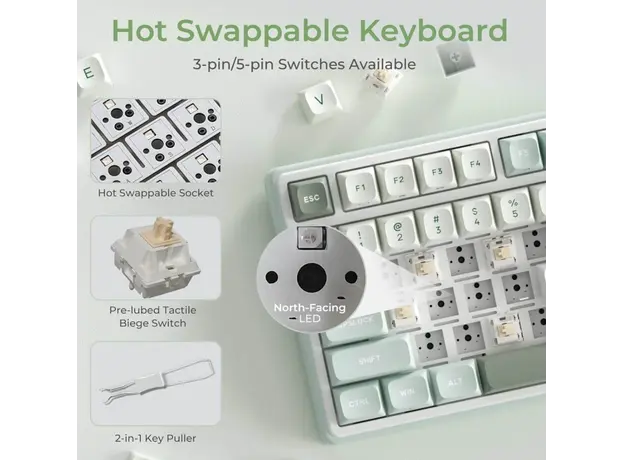 Royal Kludge RKR98PRO-SK-XW RGB Mechanical Keyboard, Beige Switch, Hot Swappable, Wired, Sky Cyan, 7 image