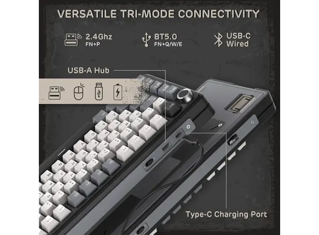 Royal Kludge RKL75-KB-XW RGB Mechanical Keyboard, Beige Switch, Hot Swappable, Wireless, Type-C, Bluetooth, 2.4GHz, Knight Black, 8 image