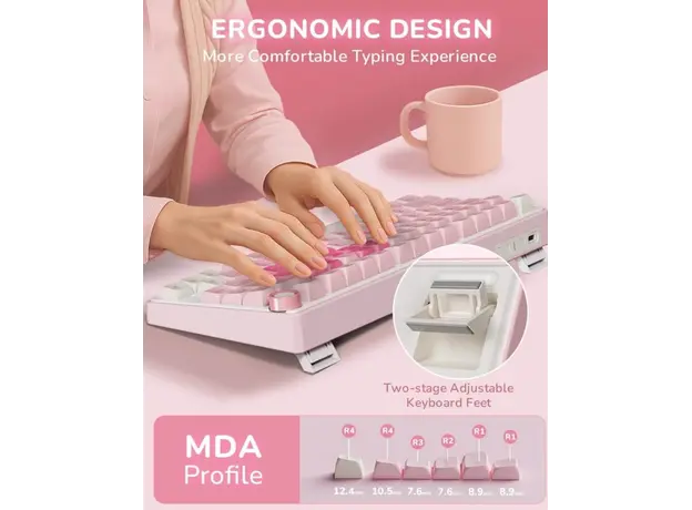 Royal Kludge RKR75-PM-XH RGB Mechanical Keyboard, Cream Switch, Hot Swappable, Wired, USB, Pink Melody, 14 image