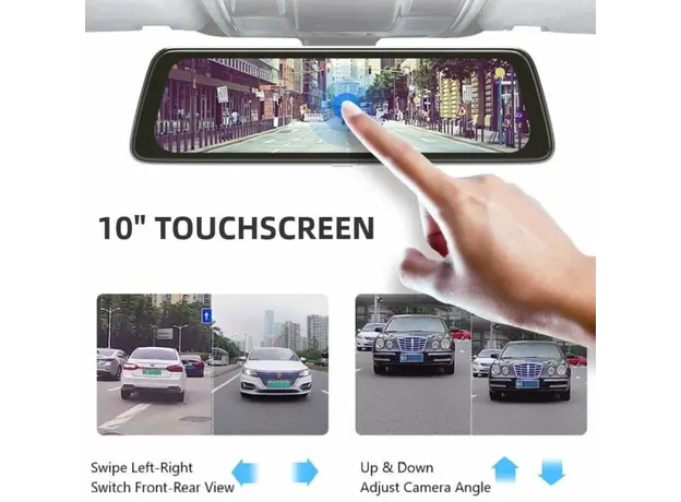 Car video recorder DDPAI Mola E3, 130° WIFI, 9.35" Full Touch Screen Streaming Rear View Mirror, Black, 2 image