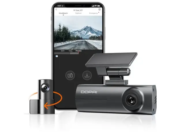 Car Video Recorder DDPAI N1 Dual 1296P FHD Dash Cam 135°, WIFI Front and Rear Cam, Black, 3 image
