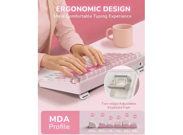 Royal Kludge RKR75-PM-XW RGB Mechanical Keyboard, Beige Switch, Hot Swappable, Wired, USB, Pink Melody, 8 image
