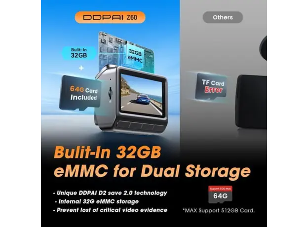 Car video recorder DDPAI Z60T, 140°, 4K UHD, WIFI, GPS, Bluetooth, Three-Channel Dashcam, Black, 4 image