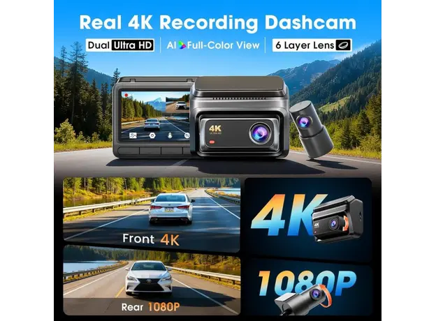 Car video recorder DDPAI Z60 2026 4K Dashcam 140°, WIFI GPS, Bluetooth Front and Rear Cam, Black, 6 image