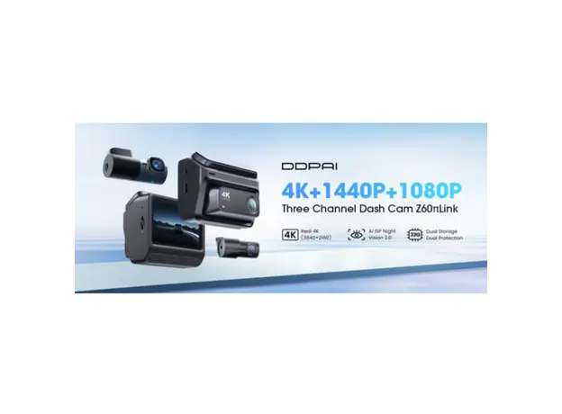 Car video recorder DDPAI Z60T, 140°, 4K UHD, WIFI, GPS, Bluetooth, Three-Channel Dashcam, Black, 9 image