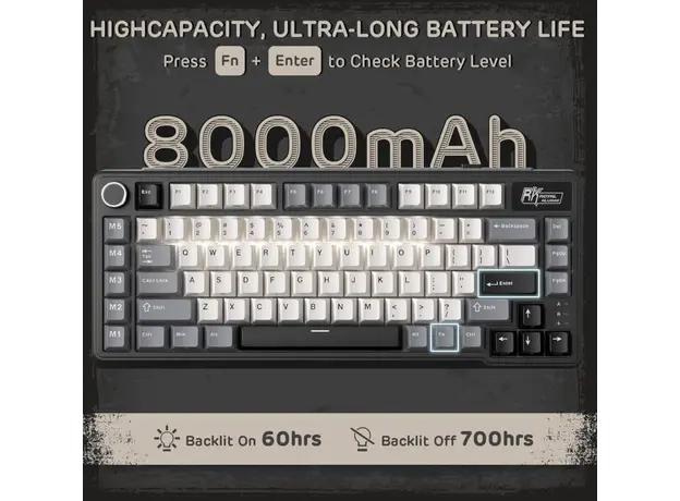 Royal Kludge RKL75-KB-XW RGB Mechanical Keyboard, Beige Switch, Hot Swappable, Wireless, Type-C, Bluetooth, 2.4GHz, Knight Black, 5 image