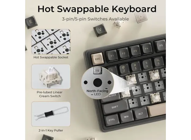 Royal Kludge RKR98PRO-PT-XW RGB Mechanical Keyboard, Beige Switch, Hot Swappable, Wired, Phantom, 8 image