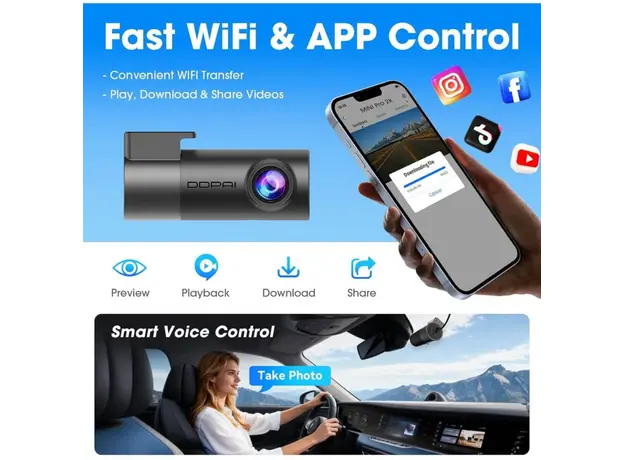 Car Video Recorder DDPAI Mini Pro 2K, 140° WIFI, Dash Cam, Black, 5 image