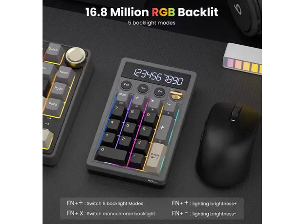 Royal Kludge RKM20-PT-YXZ RGB Mechanical Numpad, Violet Switch, Hot Swappable, Wireless, Type-C, Bluetooth, 2.4GHz, Phantom, 2 image
