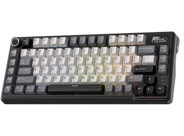 Royal Kludge RKL75-KB-XW RGB Mechanical Keyboard, Beige Switch, Hot Swappable, Wireless, Type-C, Bluetooth, 2.4GHz, Knight Black, 2 image