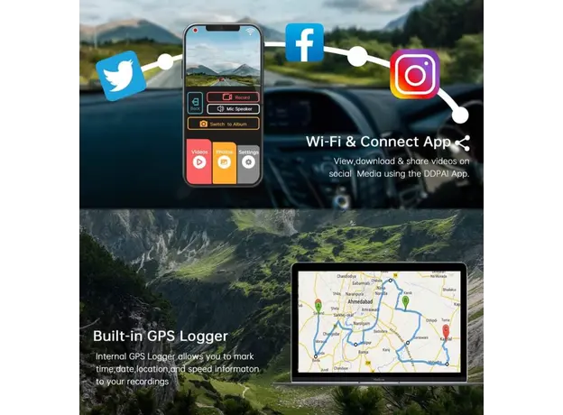 Car video recorder DDPAI Z40 GPS DUAL, 140°, WIFI, GPS, Front and Rear Cam, Black, 4 image