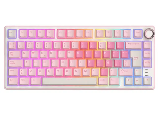 Royal Kludge RKR75-PM-XW RGB Mechanical Keyboard, Beige Switch, Hot Swappable, Wired, USB, Pink Melody