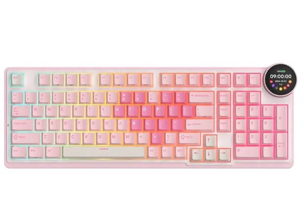 Royal Kludge RKN99-PM-XH RGB Mechanical Keyboard, Cream Switch, Hot Swappable, Wireless, Type-C, Bluetooth, 2.4GHz, Pink Melody