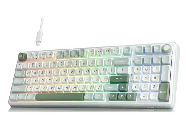 Royal Kludge RKR98PRO-SK-XW RGB Mechanical Keyboard, Beige Switch, Hot Swappable, Wired, Sky Cyan, 2 image