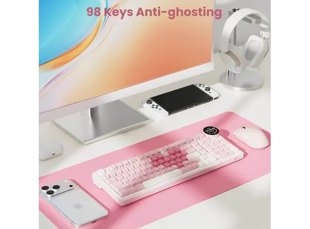 Royal Kludge RKN99-PM-XH RGB Mechanical Keyboard, Cream Switch, Hot Swappable, Wireless, Type-C, Bluetooth, 2.4GHz, Pink Melody, 7 image