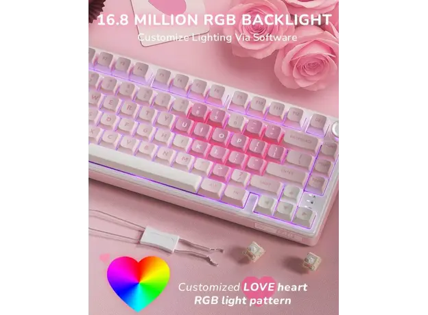 Royal Kludge RKR75-PM-XW RGB Mechanical Keyboard, Beige Switch, Hot Swappable, Wired, USB, Pink Melody, 3 image