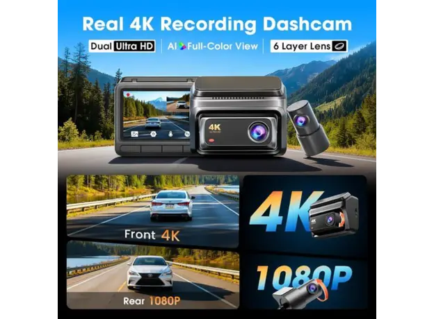 Car video recorder DDPAI Z60T, 140°, 4K UHD, WIFI, GPS, Bluetooth, Three-Channel Dashcam, Black, 5 image