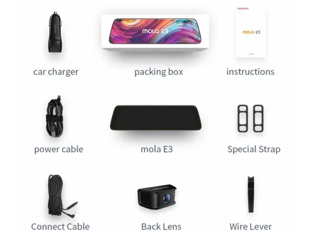 Car video recorder DDPAI Mola E3, 130° WIFI, 9.35" Full Touch Screen Streaming Rear View Mirror, Black, 4 image