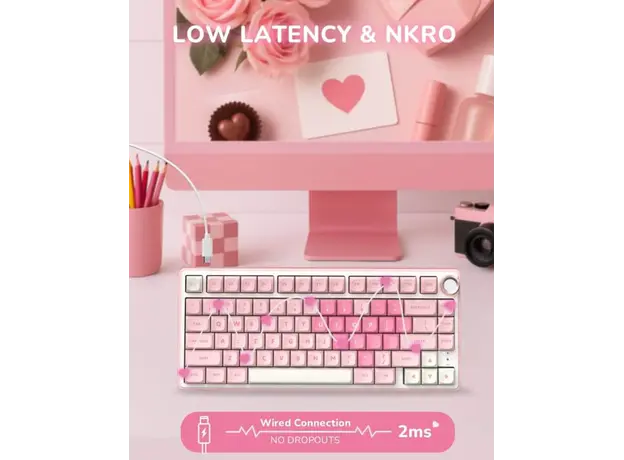 Royal Kludge RKR75-PM-XW RGB Mechanical Keyboard, Beige Switch, Hot Swappable, Wired, USB, Pink Melody, 9 image