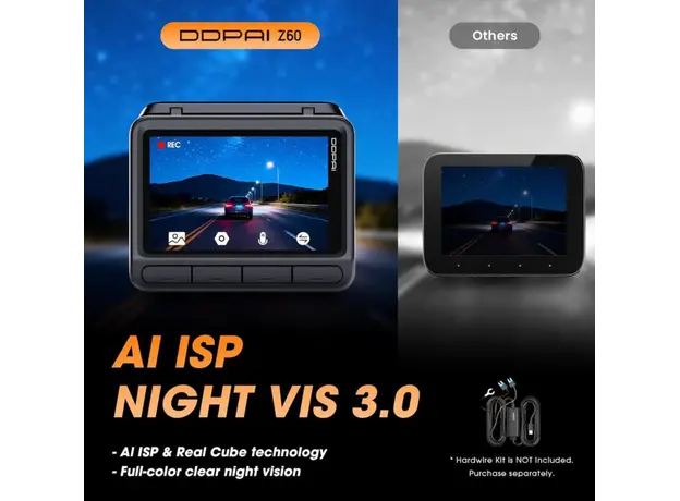 Car video recorder DDPAI Z60 2026 4K Dashcam 140°, WIFI GPS, Bluetooth Front and Rear Cam, Black, 3 image