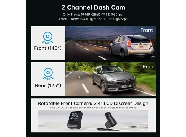 Car video recorder DDPAI Z40 GPS DUAL, 140°, WIFI, GPS, Front and Rear Cam, Black, 11 image