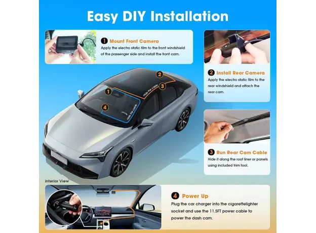 Car video recorder DDPAI Z60 2026 4K Dashcam 140°, WIFI GPS, Bluetooth Front and Rear Cam, Black, 2 image