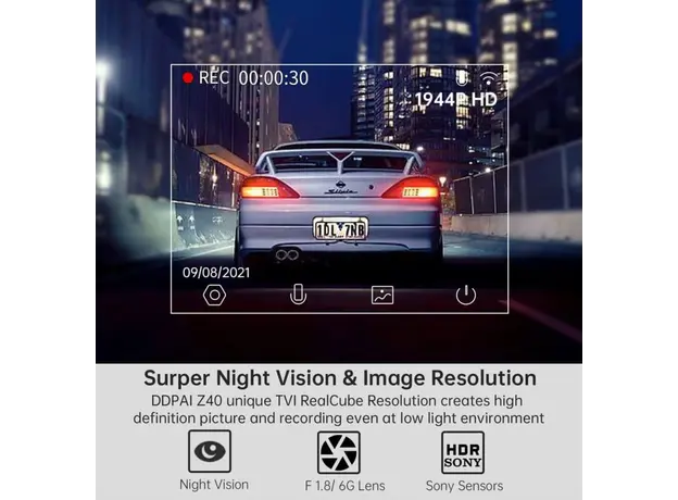 Car video recorder DDPAI Z40 GPS DUAL, 140°, WIFI, GPS, Front and Rear Cam, Black, 3 image