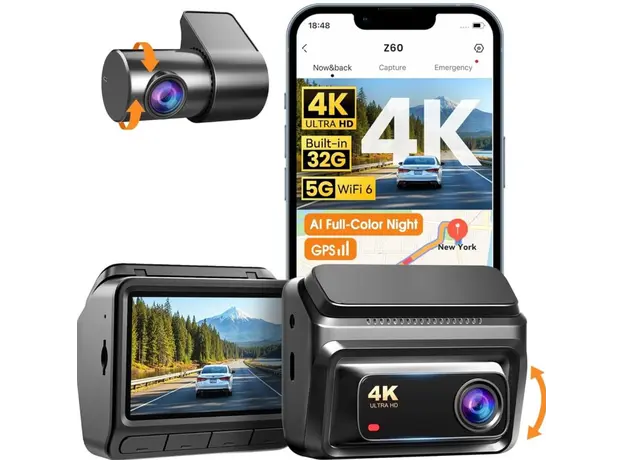 Car video recorder DDPAI Z60 2026 4K Dashcam 140°, WIFI GPS, Bluetooth Front and Rear Cam, Black, 9 image