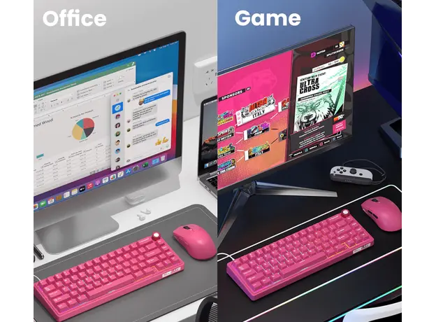 Royal Kludge RKR65-BR-XH RGB Mechanical Keyboard, Cream Switch, Hot Swappable, Wired, USB, Berry Red, 5 image