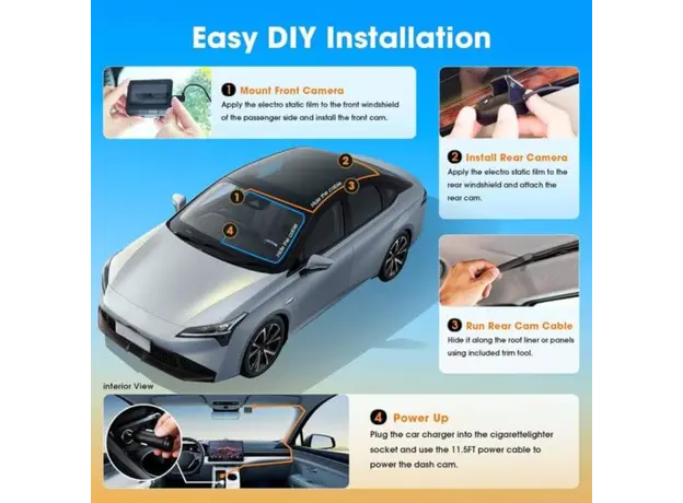 Car video recorder DDPAI Z60T, 140°, 4K UHD, WIFI, GPS, Bluetooth, Three-Channel Dashcam, Black, 8 image