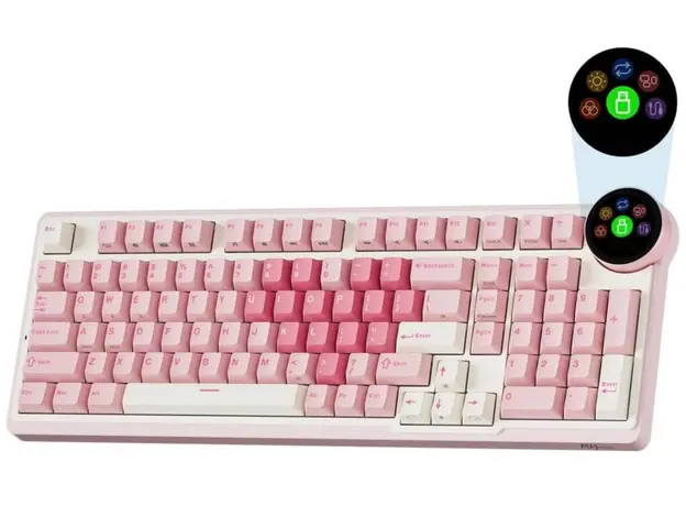 Royal Kludge RKN99-PM-XH RGB Mechanical Keyboard, Cream Switch, Hot Swappable, Wireless, Type-C, Bluetooth, 2.4GHz, Pink Melody, 2 image
