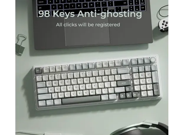Royal Kludge RKR98PRO-SK-XW RGB Mechanical Keyboard, Beige Switch, Hot Swappable, Wired, Sky Cyan, 8 image