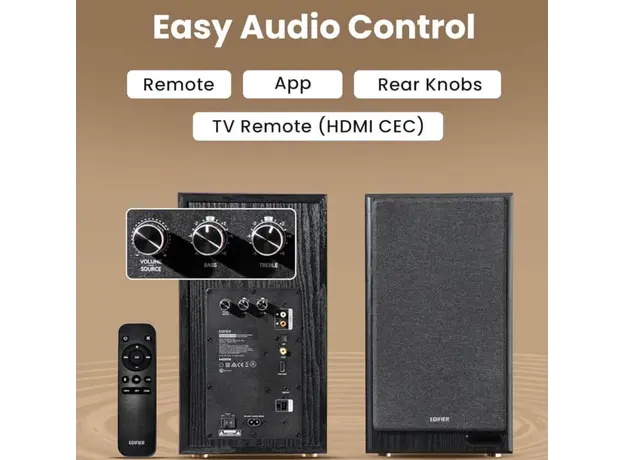 Speaker Edifier R2750DB MKII, 144W, HDMI eARC, Optical, Coaxial, Line In, Bluetooth, Powered Bookshelf Speakers, Walnut, 7 image
