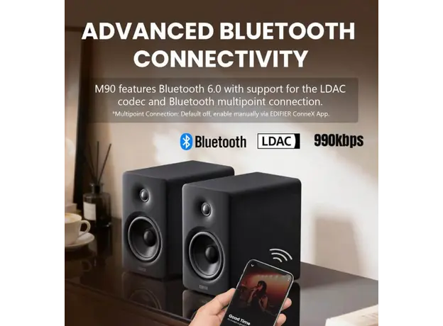 Edifier M90 Speaker, 100W, HDMI eARC, Optical, Type-C, AUX, Bluetooth, Compact Active Speaker, Black, 7 image