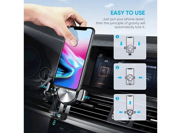 Car Phone Holder UGREEN LP130 (50564) Gravity Drive Air Vent Mount Phone Holder Gray, 6 image