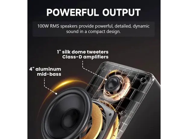 Edifier M90 Speaker, 100W, HDMI eARC, Optical, Type-C, AUX, Bluetooth, Compact Active Speaker, Black, 6 image