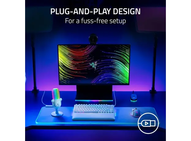Razer gaming microphone Seiren V3 Chroma, Uni, RGB, USB-A, 2m, white, 3 image