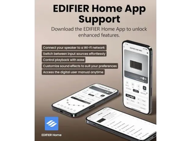 Edifier S300 80W Speaker, Bluetooth, WiFi (Apple AirPlay), Type-C, AUX, Hi-Fi Tabletop Speaker, Hi-Res Audio LDAC Brown, 4 image