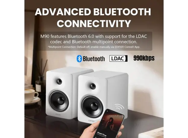 Edifier M90 Speakers, 100W, HDMI eARC, Optical, Type-C, AUX, Bluetooth, Compact Active Speaker, White, 6 image
