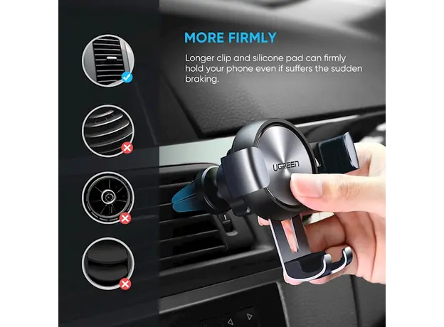 Car Phone Holder UGREEN LP130 (50564) Gravity Drive Air Vent Mount Phone Holder Gray, 5 image