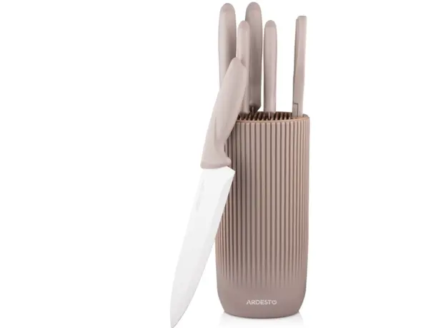Ardesto Knives Set with block Gemini, 7pcs, stainless steel, plastic, beige