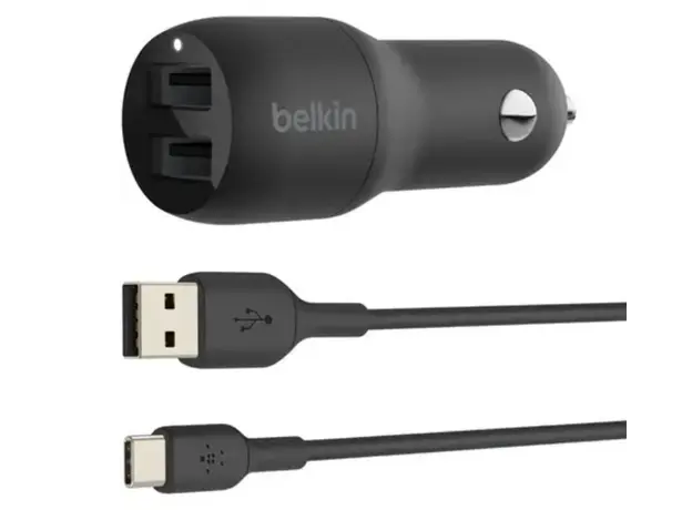 Belkin Car Charger 24W 2xUSB-A, cable USB-A > USB-C 1m, black