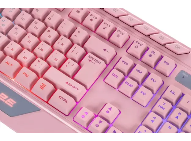 Keyboard 2E GAMING Membrane keyboard KG315 110key, USB-A, EN/RU, RGB, pink, 2 image