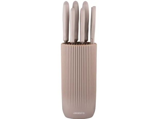 Ardesto Knives Set with block Gemini, 7pcs, stainless steel, plastic, beige, 2 image