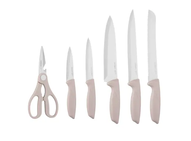Ardesto Knives Set with block Gemini, 7pcs, stainless steel, plastic, beige, 3 image