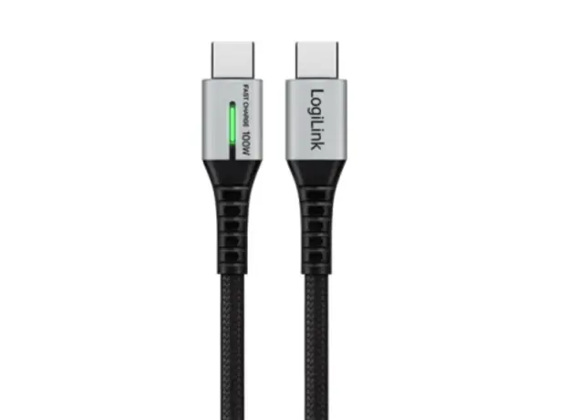 Cable Logilink CU0423 USB Type-C 100W 480Mbps LED nylon metal Black 1.5m, 2 image