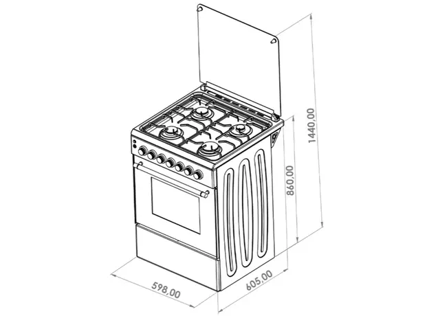 Stove Oz OE 6040 IX / 4Gas / Electric Oven / 60x60x85cm / FFD / Inox, 2 image