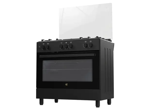 Gas stove Oz OE 9050 BL / 4Gas + 1WOK / Electric Oven / 90x60x85cm / FFD / Matte Black