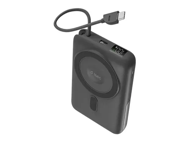 Portable Charger Ttec Recharger M LCD 10000mAh MagSafe compatible PD20W Power Bank With USB-C and Stand Black 2BB230GR